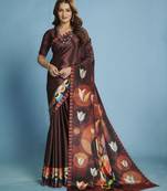 wine color malai crepe art silk fabric beautiful digital printed saree