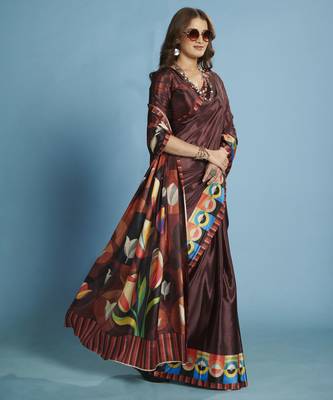 wine malai crepe art silk blend digital printed saree 4