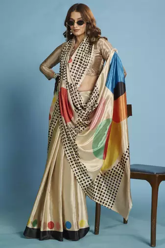 grey malai crepe art silk blend digital printed saree