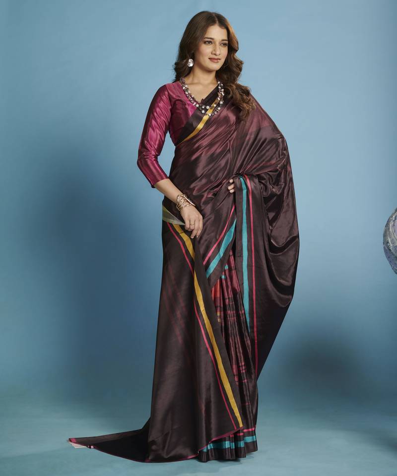 purple color malai crepe art silk fabric beautiful digital printed saree