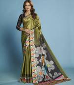 green color malai crepe art silk fabric beautiful digital printed saree