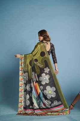green malai crepe art silk blend digital printed saree 2