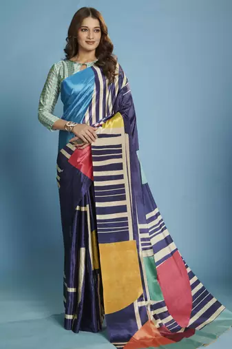 blue color malai crepe art silk fabric beautiful digital printed saree