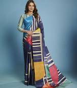 blue color malai crepe art silk fabric beautiful digital printed saree