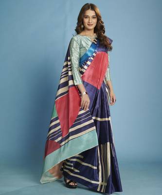 blue malai crepe art silk blend digital printed saree 4