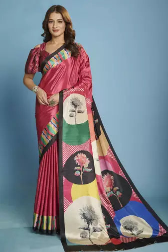 pink color malai crepe art silk fabric beautiful digital printed saree