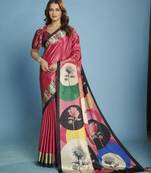 pink color malai crepe art silk fabric beautiful digital printed saree