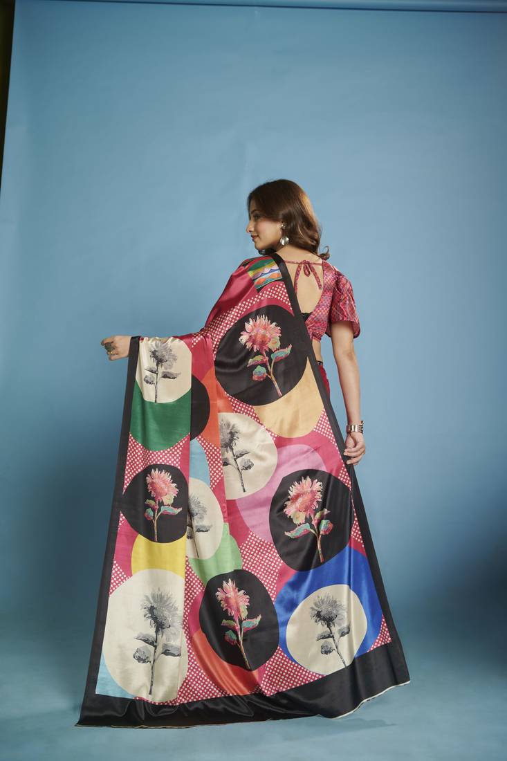 pink color malai crepe art silk fabric beautiful digital printed saree