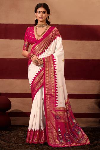 sambhalpuri foil printed pink color velvet tussar silk blend fabric sophisticated saree