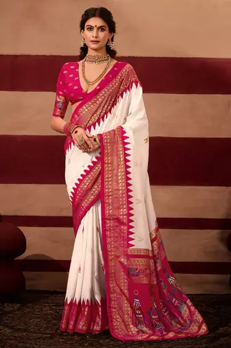 sambhalpuri foil printed pink color velvet tussar silk blend fabric sophisticated saree