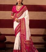 sambhalpuri foil printed pink color velvet tussar silk blend fabric sophisticated saree