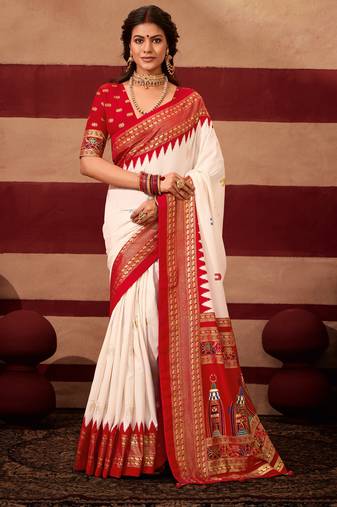 sambhalpuri foil printed red color velvet tussar silk blend fabric sophisticated saree
