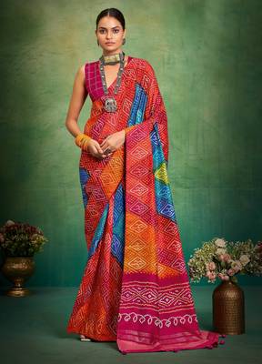 orange velvet tussar silk blend boutique printed ethnic party saree 1