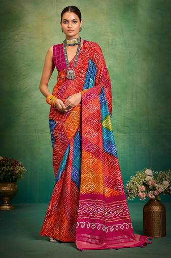 orange color velvet tussar silk blend boutique printed ethnic party saree