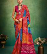 orange color velvet tussar silk blend boutique printed ethnic party saree