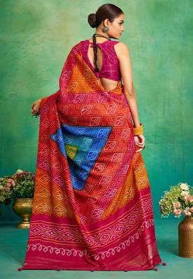 orange velvet tussar silk blend boutique printed ethnic party saree 2