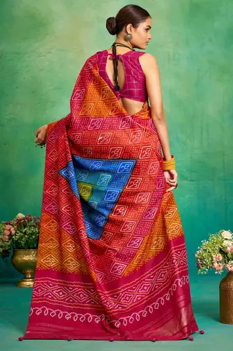 orange velvet tussar silk blend boutique printed ethnic party saree
