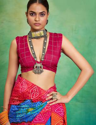 orange velvet tussar silk blend boutique printed ethnic party saree 4