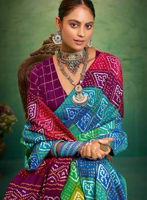 purple velvet tussar silk blend boutique printed ethnic party saree 3
