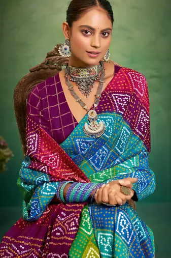 purple velvet tussar silk blend boutique printed ethnic party saree