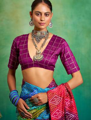 purple velvet tussar silk blend boutique printed ethnic party saree 4