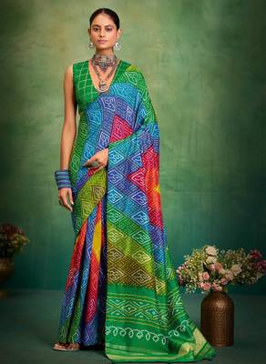 green velvet tussar silk blend boutique printed ethnic party saree 1