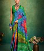green color velvet tussar silk blend boutique printed ethnic party saree
