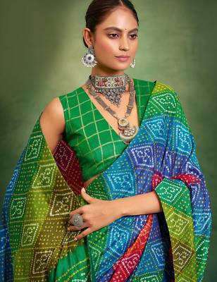 green velvet tussar silk blend boutique printed ethnic party saree 3