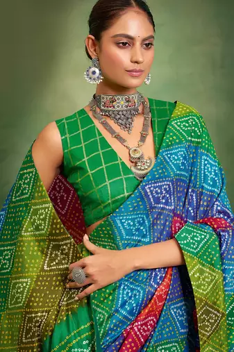 green velvet tussar silk blend boutique printed ethnic party saree