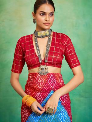 red velvet tussar silk blend boutique printed ethnic party saree 4