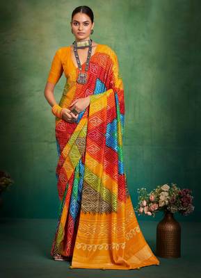 yellow velvet tussar silk blend boutique printed ethnic party saree 1