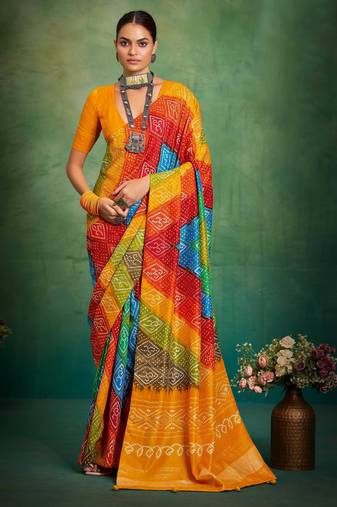 yellow color velvet tussar silk blend boutique printed ethnic party saree