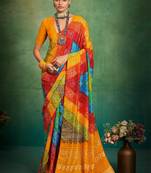 yellow color velvet tussar silk blend boutique printed ethnic party saree