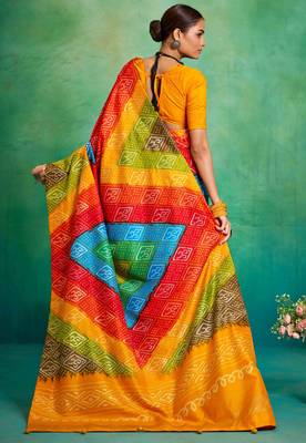 yellow velvet tussar silk blend boutique printed ethnic party saree 2