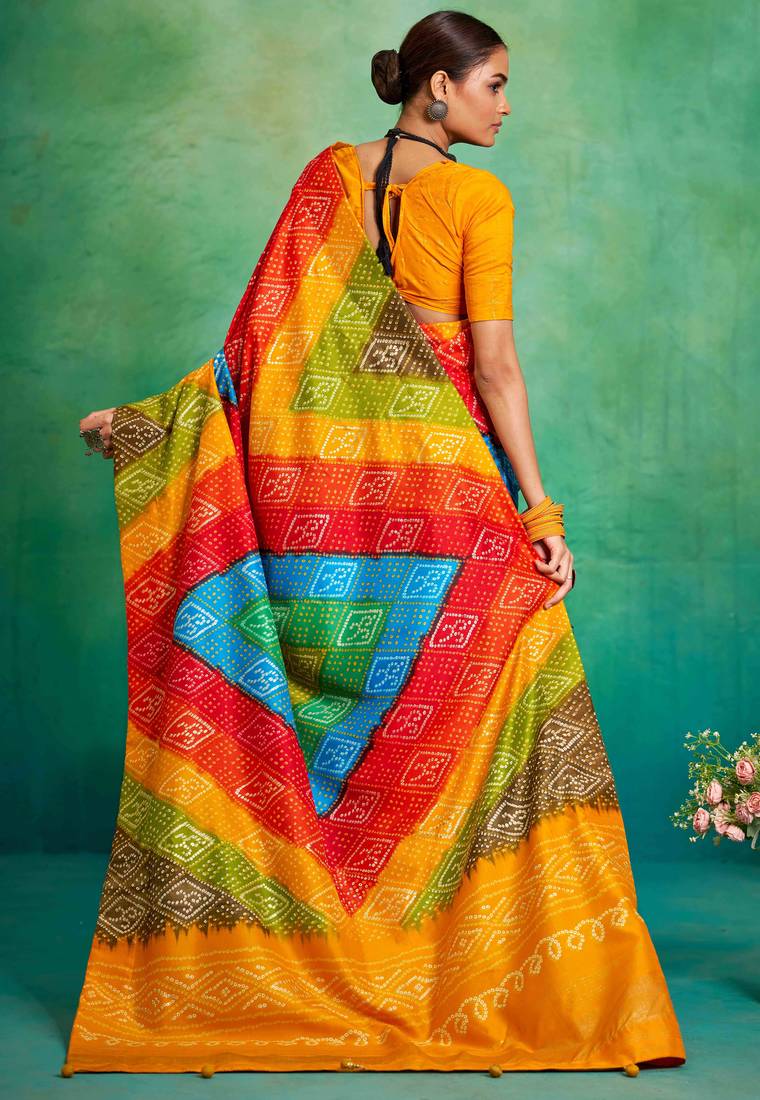 yellow color velvet tussar silk blend boutique printed ethnic party saree
