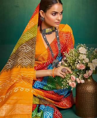 yellow velvet tussar silk blend boutique printed ethnic party saree 3