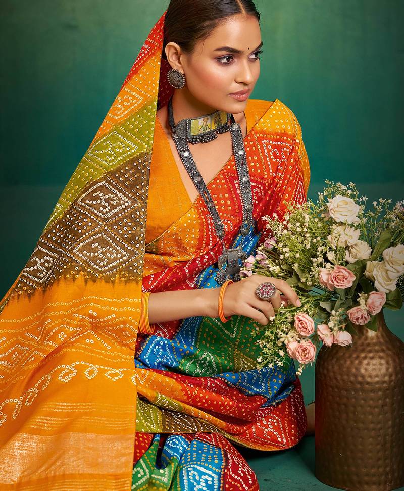 yellow color velvet tussar silk blend boutique printed ethnic party saree