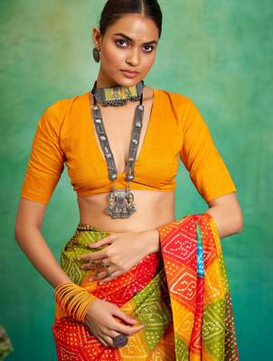 yellow velvet tussar silk blend boutique printed ethnic party saree 4