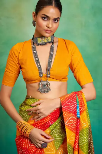 yellow velvet tussar silk blend boutique printed ethnic party saree