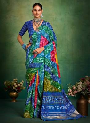 blue velvet tussar silk blend boutique printed ethnic party saree 1
