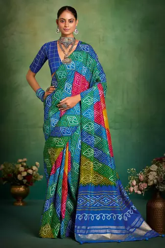 blue color velvet tussar silk blend boutique printed ethnic party saree