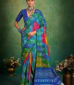 blue color velvet tussar silk blend boutique printed ethnic party saree