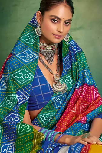 blue velvet tussar silk blend boutique printed ethnic party saree
