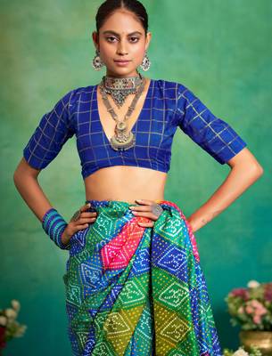 blue velvet tussar silk blend boutique printed ethnic party saree 4