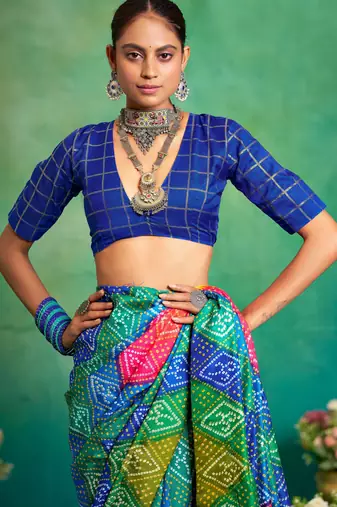 blue velvet tussar silk blend boutique printed ethnic party saree