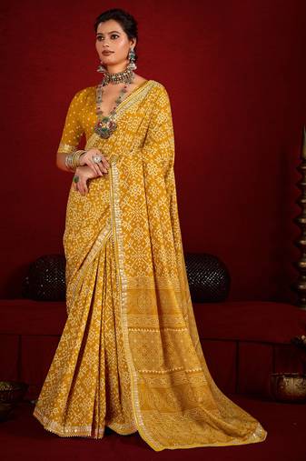 yellow color velvet tussar silk blend beautiful partywear saree