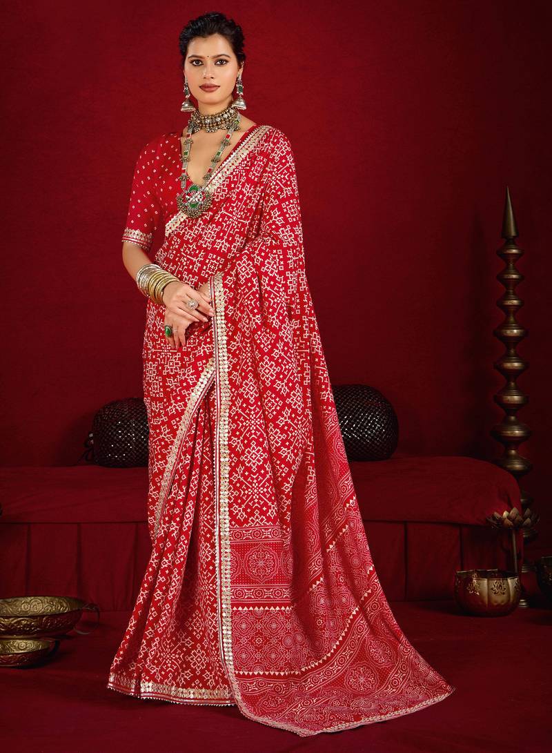 red color velvet tussar silk blend beautiful partywear saree