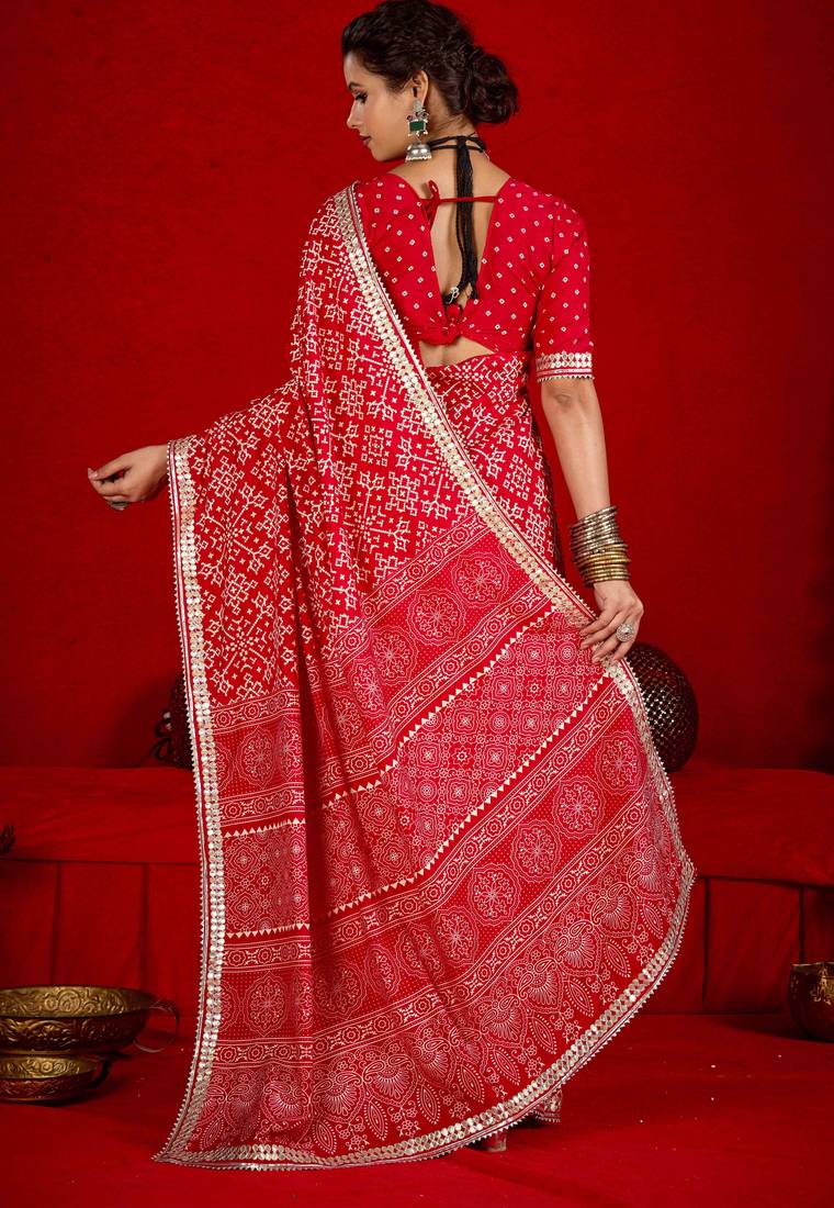 red color velvet tussar silk blend beautiful partywear saree