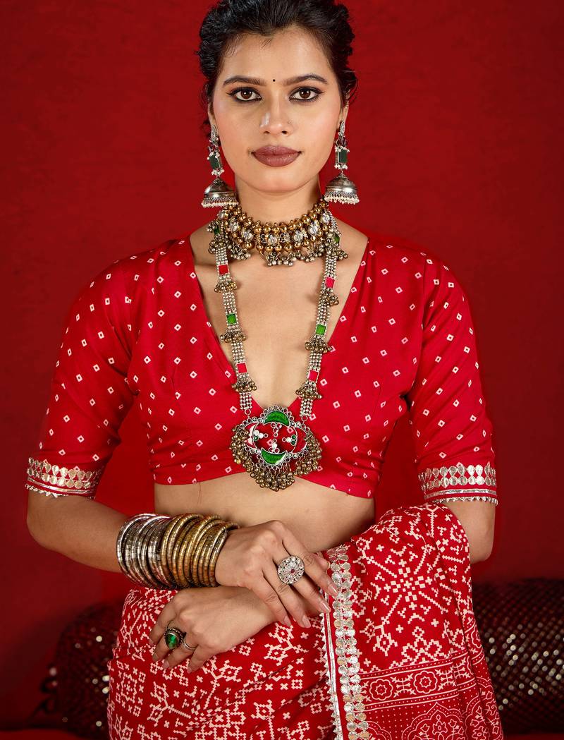 red color velvet tussar silk blend beautiful partywear saree