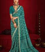 rama color velvet tussar silk blend beautiful partywear saree